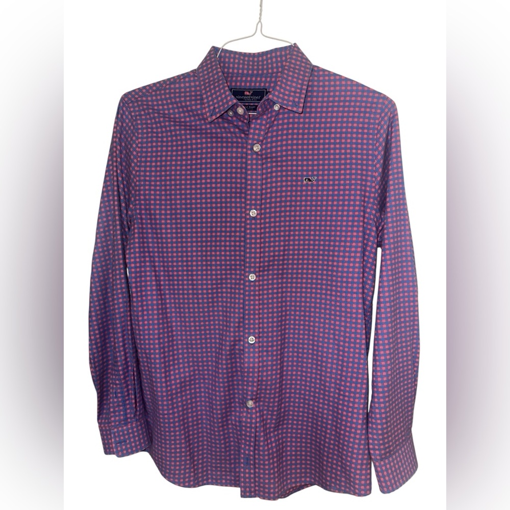 Vineyard Vines Men's Purple and Pink Plaid Shirt